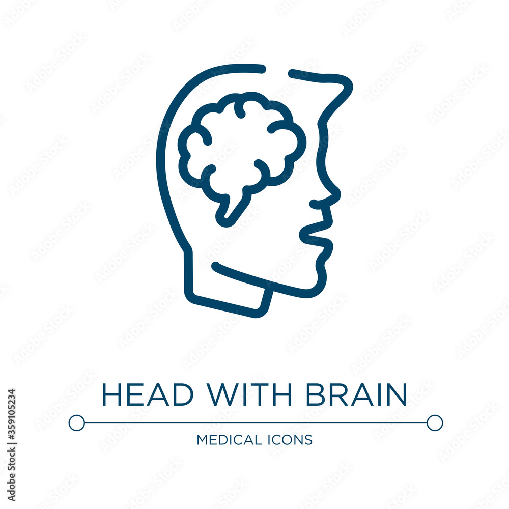 Poster head with brain icon. linear vector illustration from in the hospital collection. outline head with 