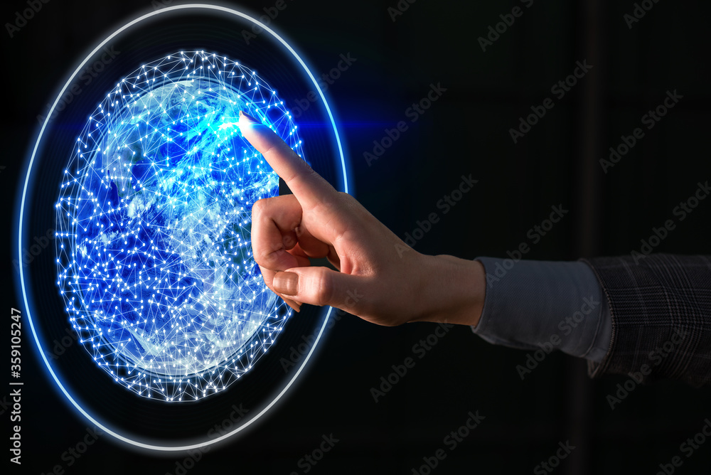 Poster digital image of distant solar system showing global technology networks. elements of this image fur