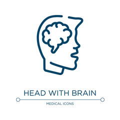 Head with brain icon. Linear vector illustration from in the hospital collection. Outline head with brain icon vector. Thin line symbol for use on web and mobile apps, logo, print media.