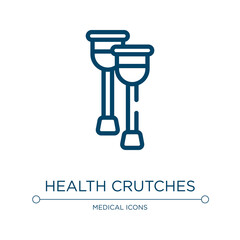 Health crutches icon. Linear vector illustration from in the hospital collection. Outline health crutches icon vector. Thin line symbol for use on web and mobile apps, logo, print media.