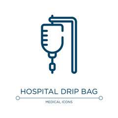 Hospital drip bag icon. Linear vector illustration from in the hospital collection. Outline hospital drip bag icon vector. Thin line symbol for use on web and mobile apps, logo, print media.