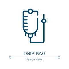 Drip bag icon. Linear vector illustration from in the hospital collection. Outline drip bag icon vector. Thin line symbol for use on web and mobile apps, logo, print media.