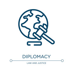 Diplomacy icon. Linear vector illustration from law and justice collection. Outline diplomacy icon vector. Thin line symbol for use on web and mobile apps, logo, print media.