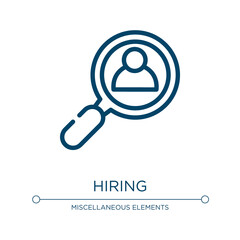 Hiring icon. Linear vector illustration from marketing collection. Outline hiring icon vector. Thin line symbol for use on web and mobile apps, logo, print media.