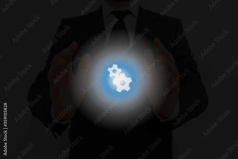 Poster system administrator control, gear configuration settings tools concept.