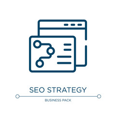 Fototapeta premium Seo strategy icon. Linear vector illustration from marketing and seo collection. Outline seo strategy icon vector. Thin line symbol for use on web and mobile apps, logo, print media.