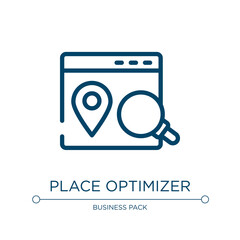 Place optimizer icon. Linear vector illustration from marketing and seo collection. Outline place optimizer icon vector. Thin line symbol for use on web and mobile apps, logo, print media.
