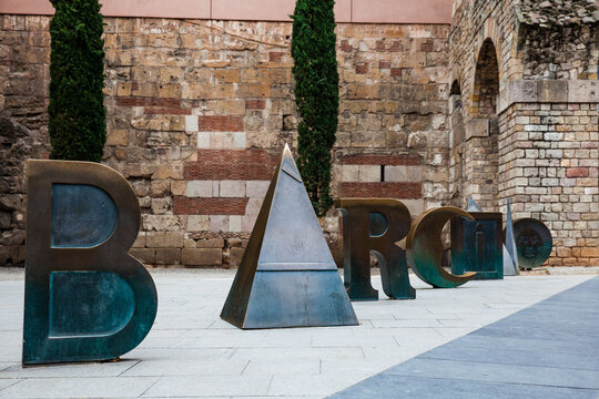 BARCELONA - MARCH, 2018: Barcino sculpture  by Joan Brossa at the Gothic Square in Barcelona, Spain
