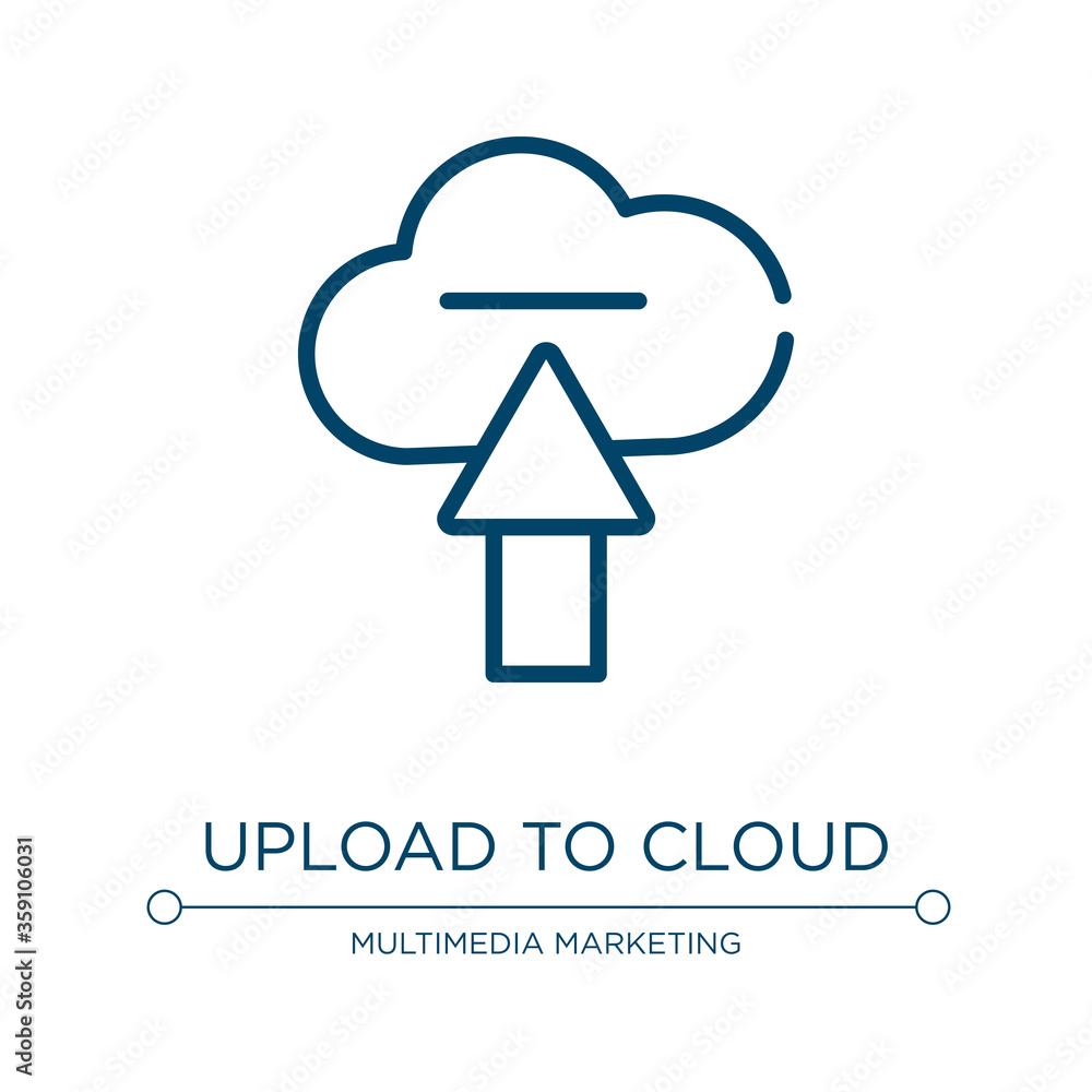 Poster upload to cloud icon. linear vector illustration from multimedia marketing collection. outline uploa