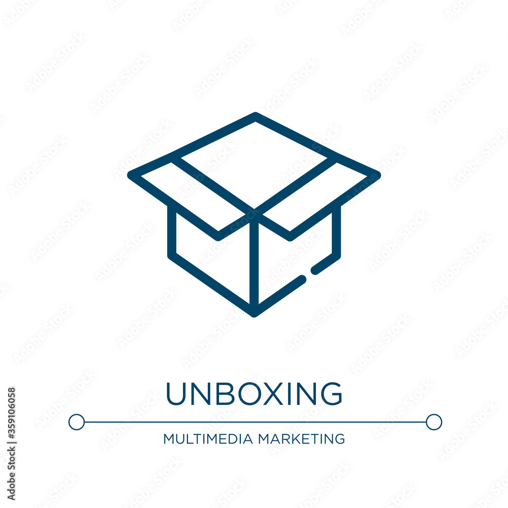 Aufkleber unboxing icon. linear vector illustration from marketing and e commerce collection collection. outli