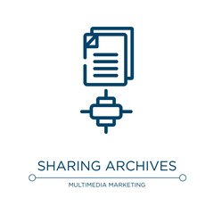 Sharing archives icon. Linear vector illustration from seo and online marketing elements collection. Outline sharing archives icon vector. Thin line symbol for use on web and mobile apps, logo, print