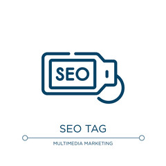 Seo tag icon. Linear vector illustration from bold seo and marketing outline collection. Outline seo tag icon vector. Thin line symbol for use on web and mobile apps, logo, print media.