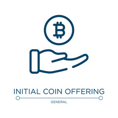 Initial coin offering icon. Linear vector illustration from general collection. Outline initial coin offering icon vector. Thin line symbol for use on web and mobile apps, logo, print media.