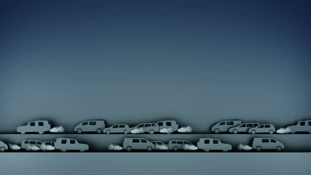 Paper car background. pollute the atmosphere, smog. Creative ecological concept. Realistic 4k animation.