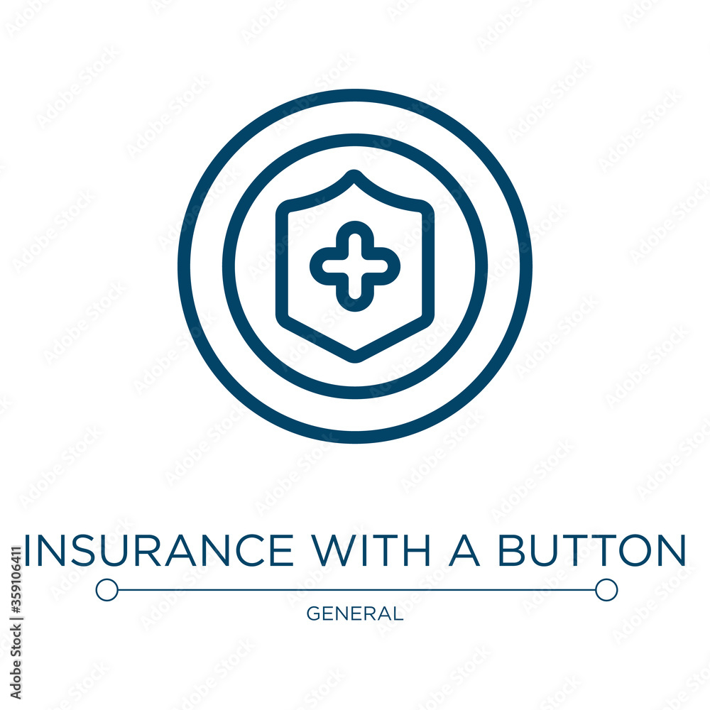 Poster insurance with a button icon. linear vector illustration from general collection. outline insurance 
