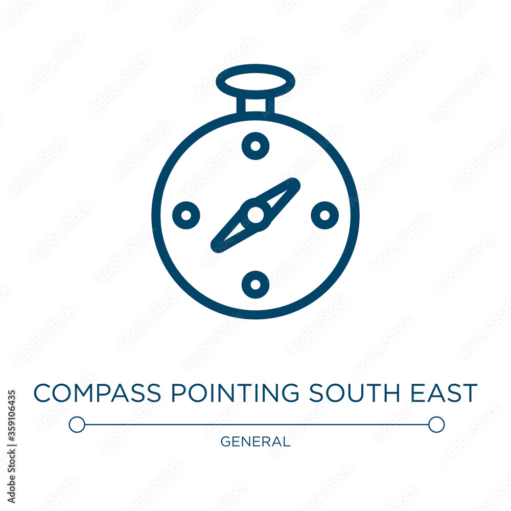 Poster Compass pointing south east icon. Linear vector illustration from general collection. Outline compass pointing south east icon vector. Thin line symbol for use on web and mobile apps, logo, print