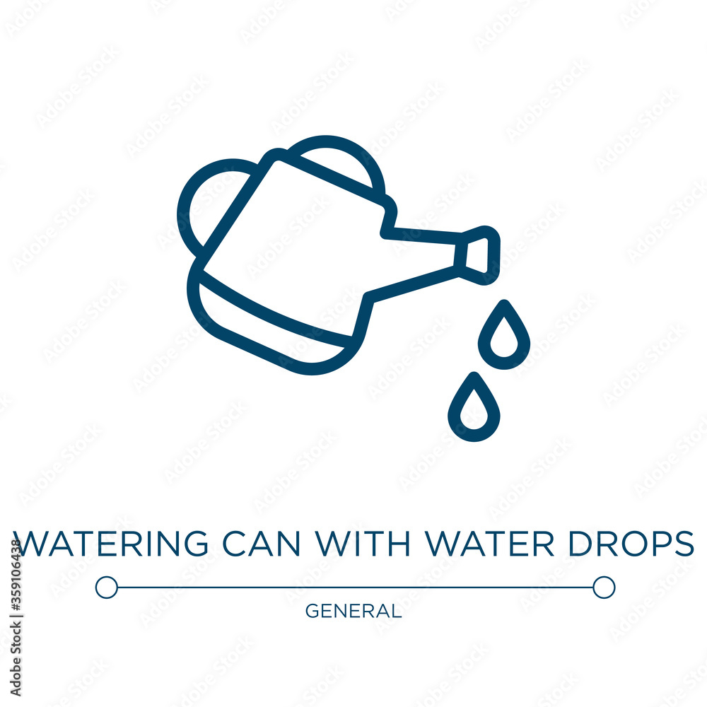Poster watering can with water drops icon. linear vector illustration from general collection. outline wate