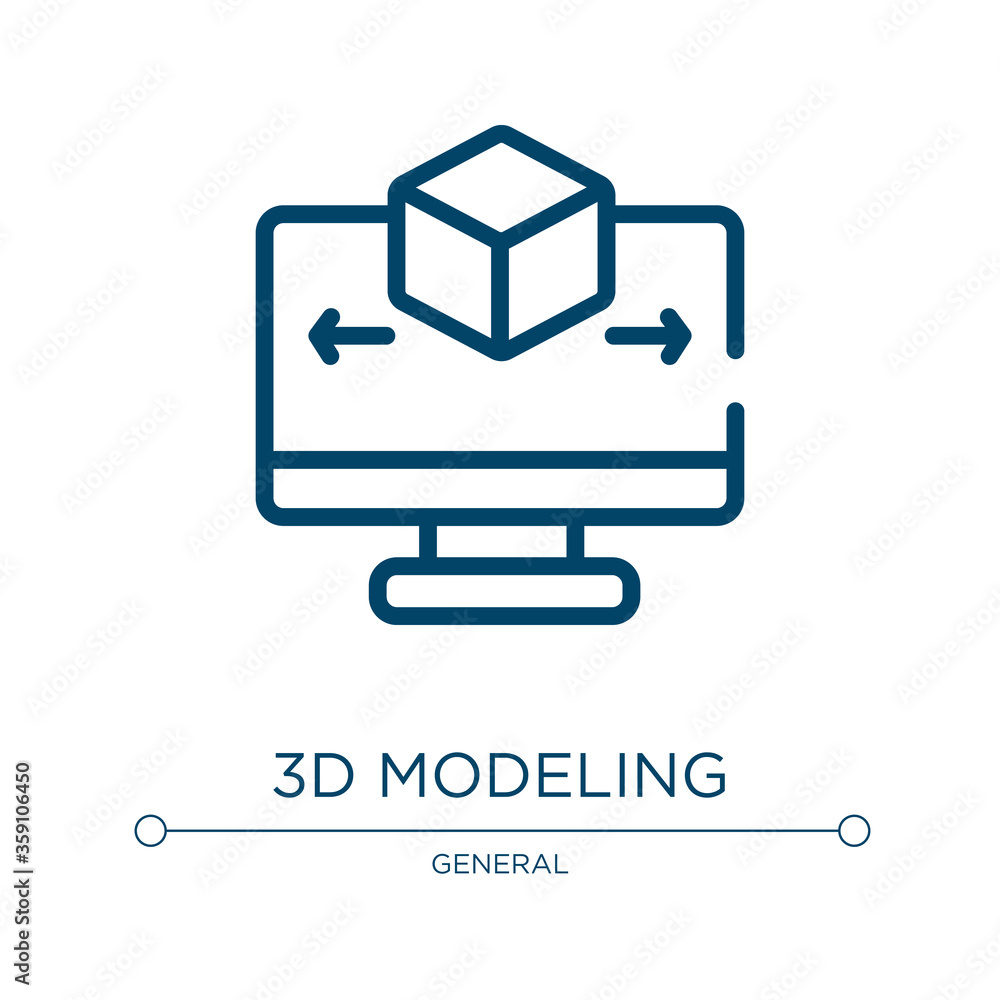 Poster 3d modeling icon. linear vector illustration from general collection. outline 3d modeling icon vecto
