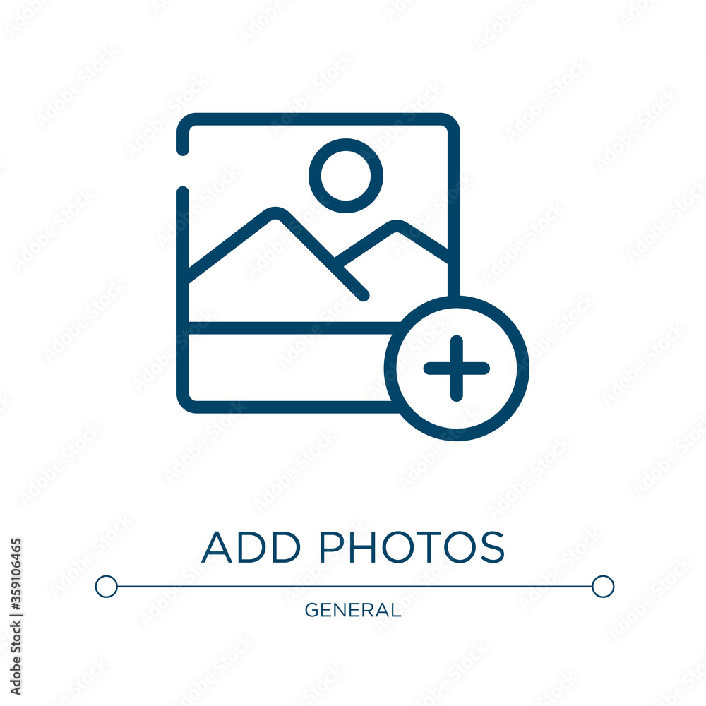 Poster add photos icon. linear vector illustration from general collection. outline add photos icon vector.