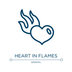 Heart in flames icon. Linear vector illustration from general collection. Outline heart in flames icon vector. Thin line symbol for use on web and mobile apps, logo, print media.