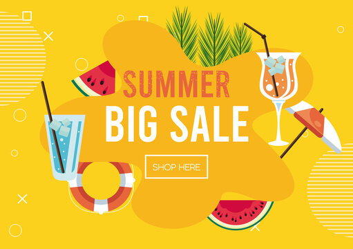 summer holidays sale poster with set icons
