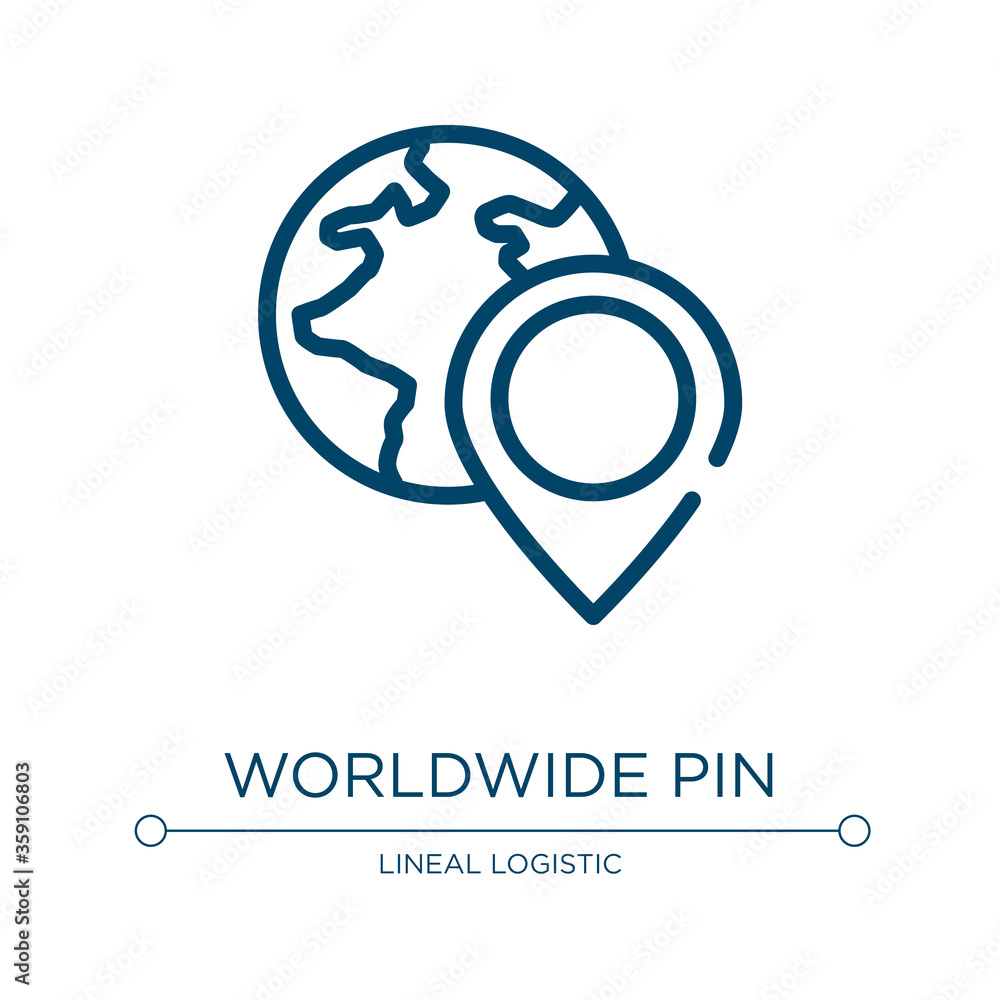 Poster worldwide pin icon. linear vector illustration from logistic delivery instructions collection. outli