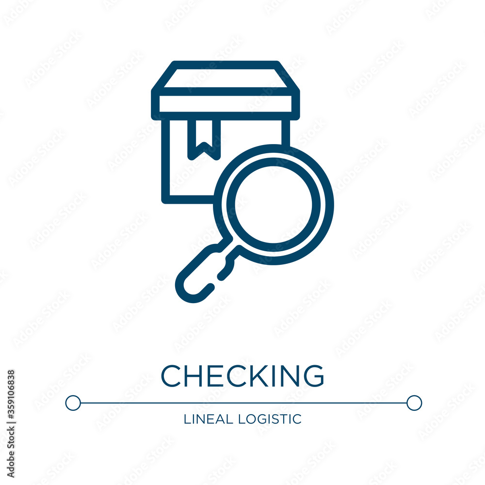 Poster Checking icon. Linear vector illustration from logistic & delivery collection. Outline checking icon vector. Thin line symbol for use on web and mobile apps, logo, print media.