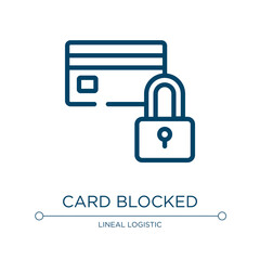 Card blocked icon. Linear vector illustration from logistic delivery instructions collection. Outline card blocked icon vector. Thin line symbol for use on web and mobile apps, logo, print media.