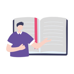 online training, student boy with open book, education and courses learning digital