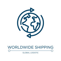 Worldwide shipping icon. Linear vector illustration from logistics collection. Outline worldwide shipping icon vector. Thin line symbol for use on web and mobile apps, logo, print media.