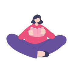 online training, young woman reading book, education and courses learning digital