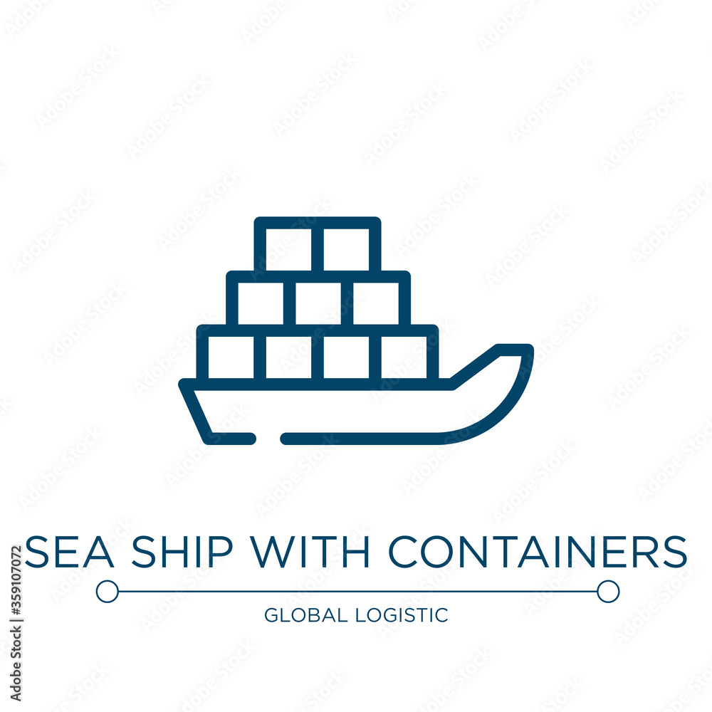 Poster sea ship with containers icon. linear vector illustration from logistics delivery collection. outlin