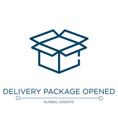 Delivery package opened icon. Linear vector illustration from logistics delivery collection. Outline delivery package opened icon vector. Thin line symbol for use on web and mobile apps, logo, print