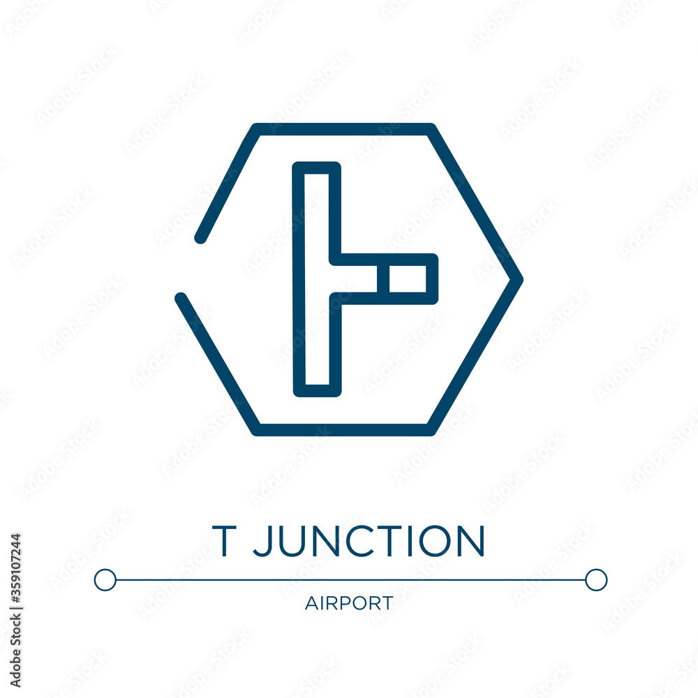 Poster t junction icon. linear vector illustration from us road signs collection. outline t junction icon v