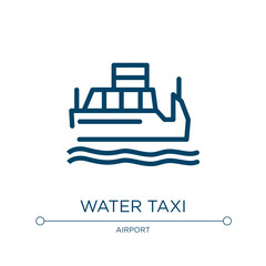 Water taxi icon. Linear vector illustration from taxi service collection. Outline water taxi icon vector. Thin line symbol for use on web and mobile apps, logo, print media.