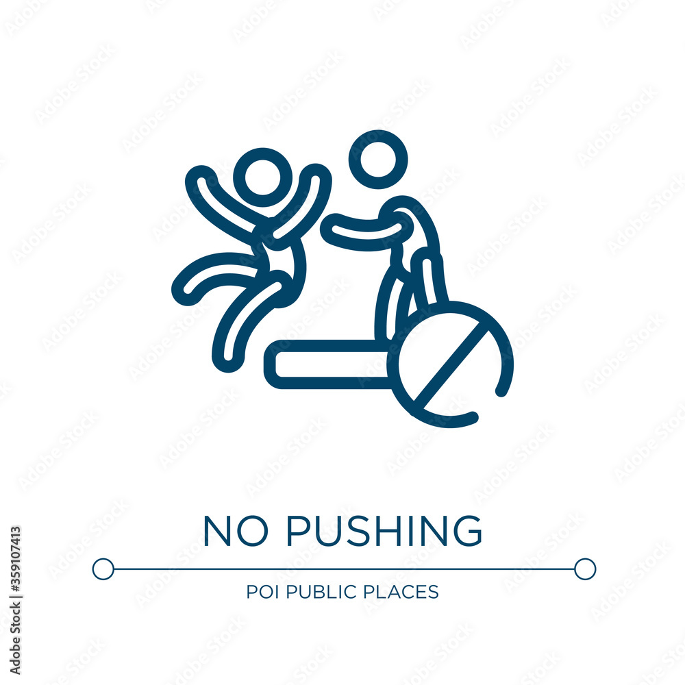 Poster no pushing icon. linear vector illustration from swimming pool rules collection. outline no pushing 