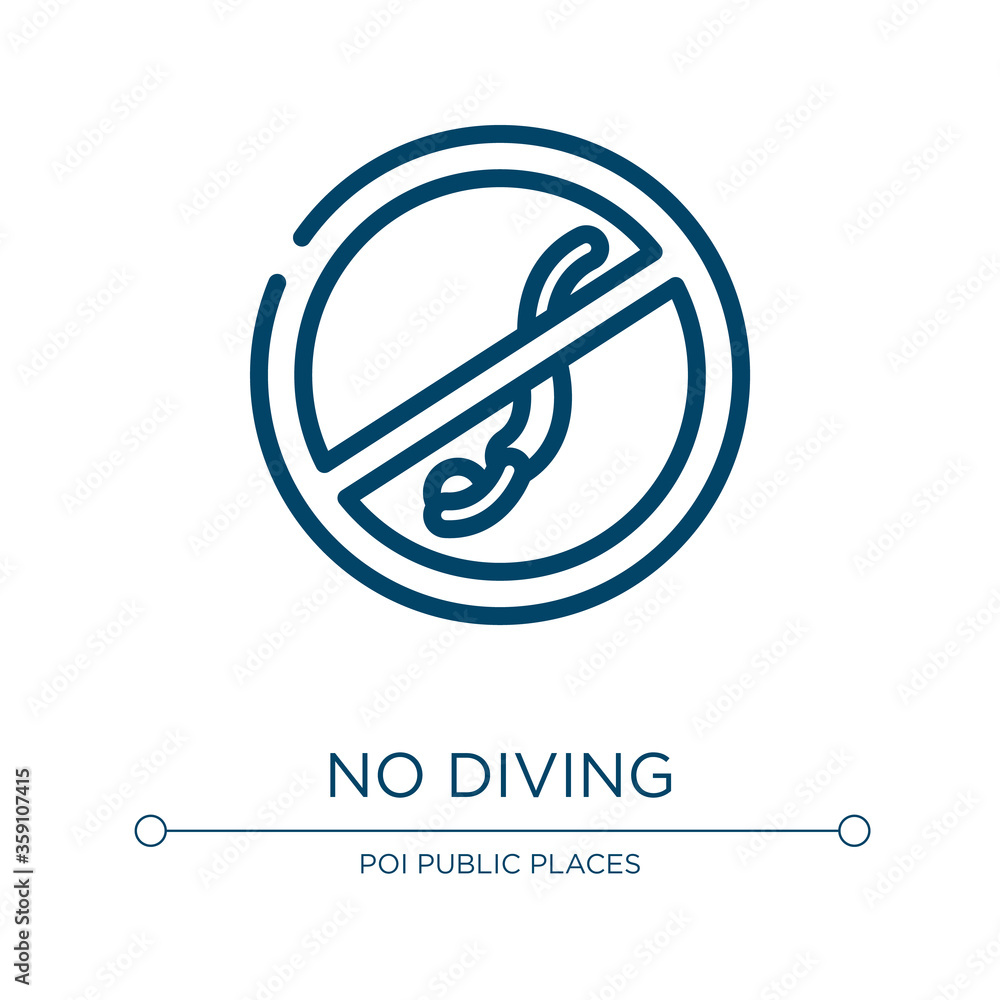 Poster no diving icon. linear vector illustration from swimming pool rules collection. outline no diving ic