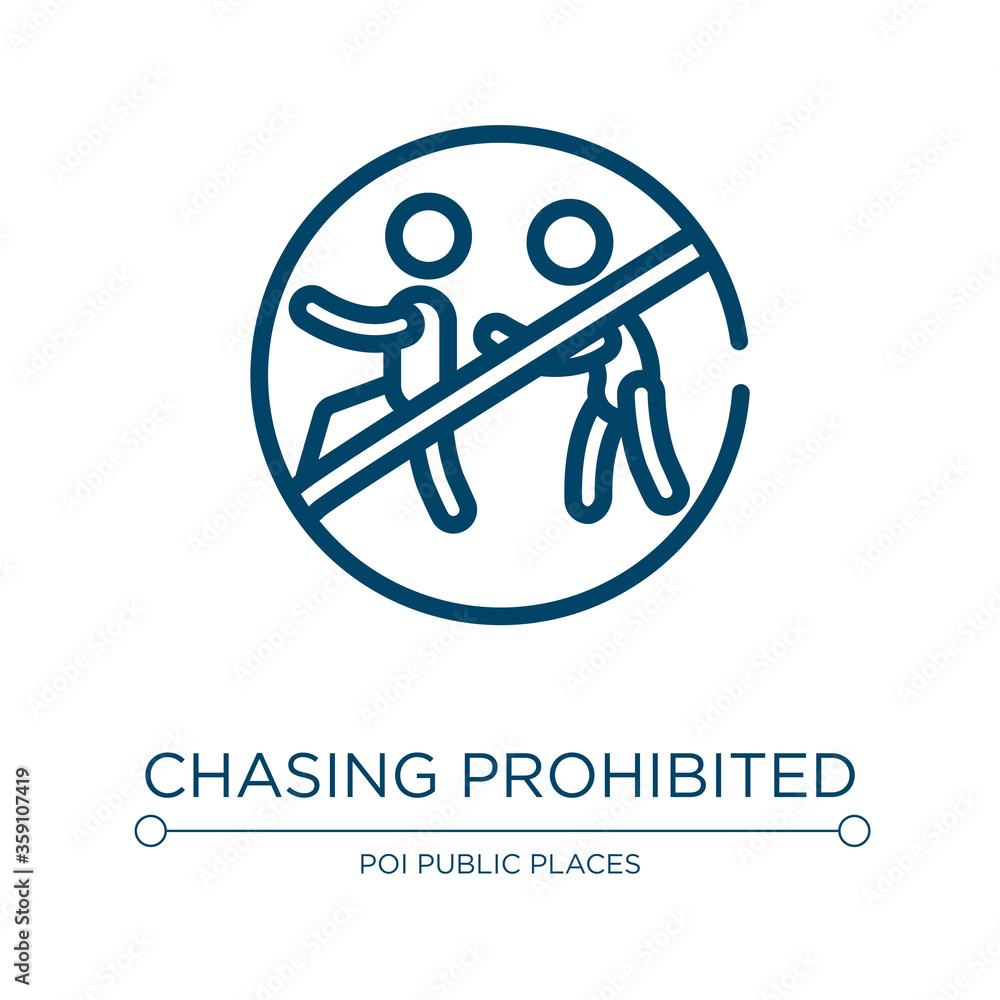 Poster chasing prohibited icon. linear vector illustration from swimming pool rules collection. outline cha