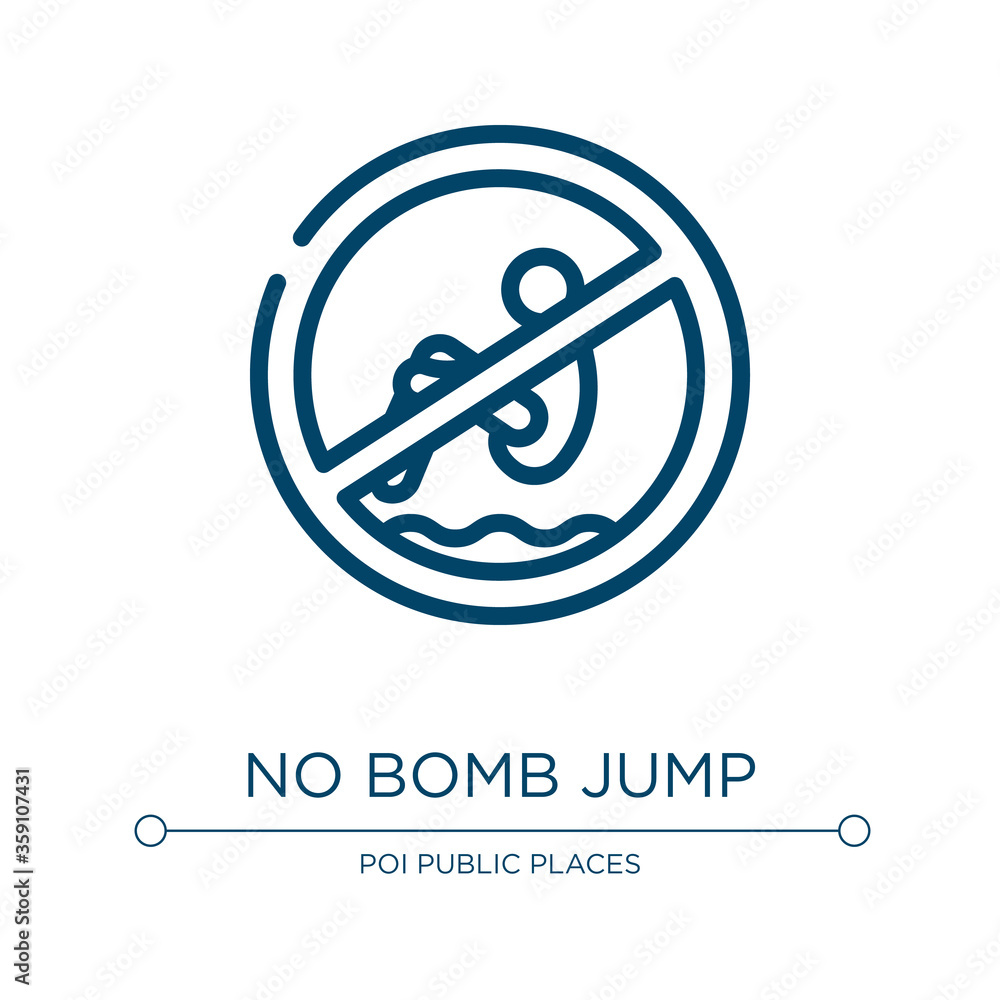Poster no bomb jump icon. linear vector illustration from swimming pool rules collection. outline no bomb j
