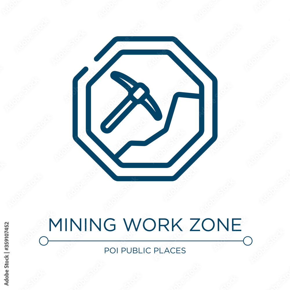 Poster mining work zone icon. linear vector illustration from indications collection. outline mining work z
