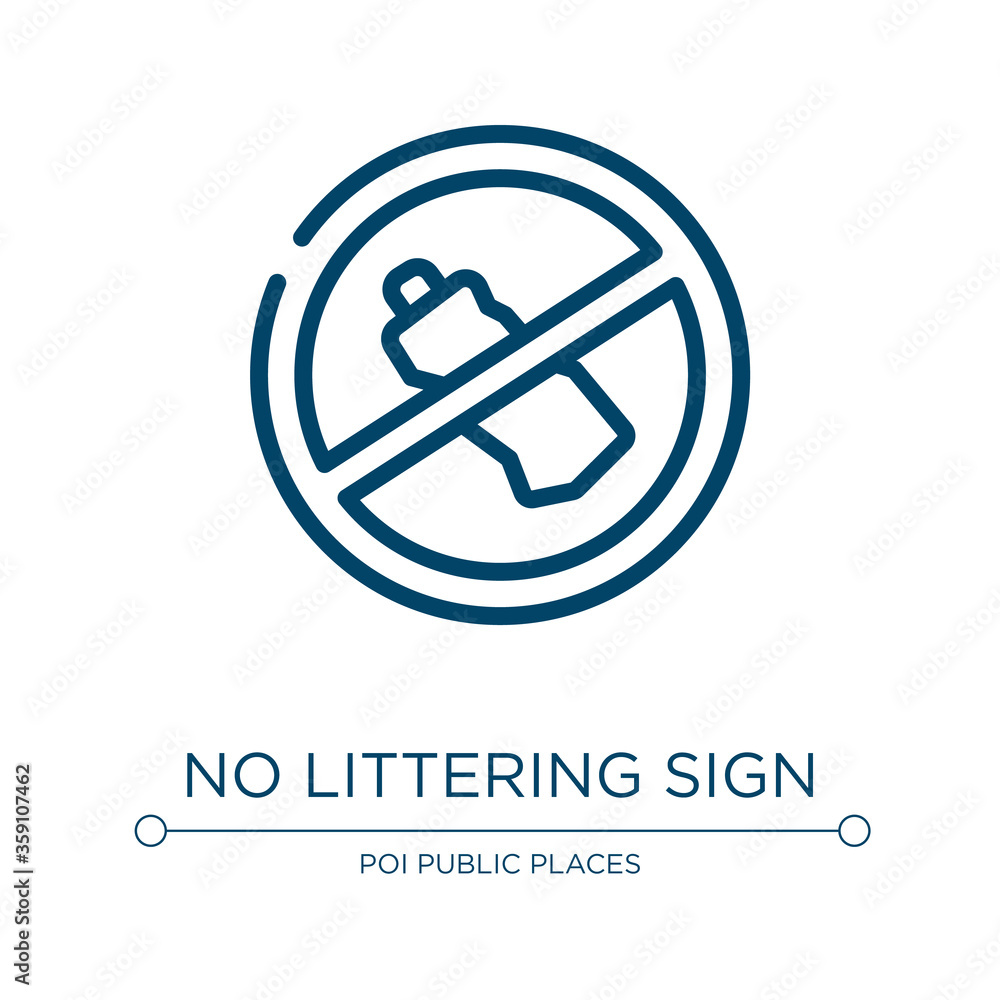 Poster no littering sign icon. linear vector illustration from indications collection. outline no littering