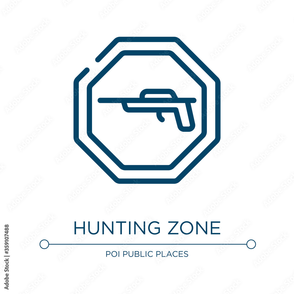 Poster hunting zone icon. linear vector illustration from indications collection. outline hunting zone icon