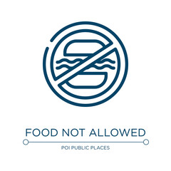 Food not allowed icon. Linear vector illustration from swimming pool rules collection. Outline food not allowed icon vector. Thin line symbol for use on web and mobile apps, logo, print media.