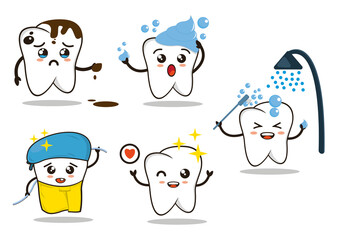 cute tooth cartoon design. Tooth character design with many expressions.