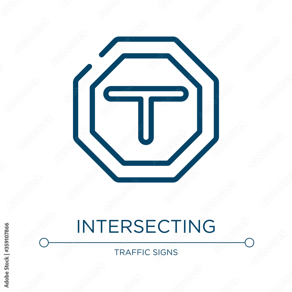 Poster intersecting icon. linear vector illustration from traffic signs collection. outline intersecting ic