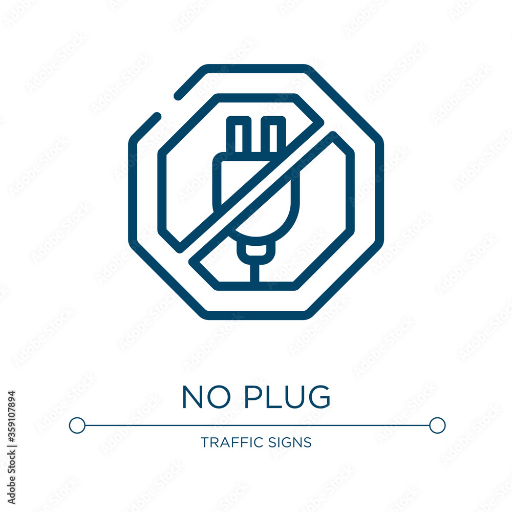 Poster no plug icon. linear vector illustration from signal and prohibitions collection. outline no plug ic
