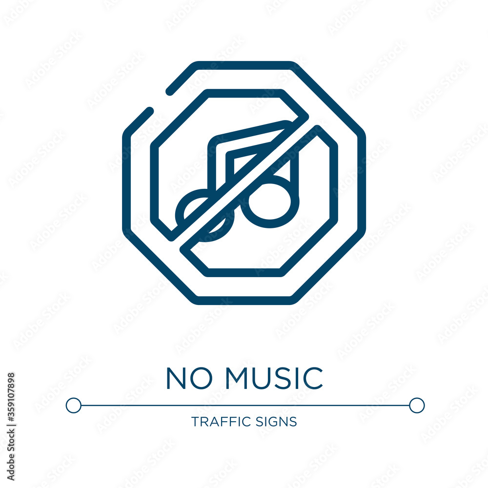 Poster no music icon. linear vector illustration from signals collection. outline no music icon vector. thi