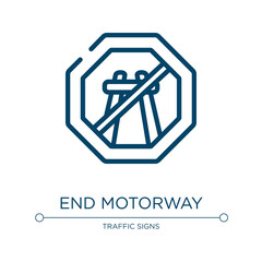 End motorway icon. Linear vector illustration from traffic signs collection. Outline end motorway icon vector. Thin line symbol for use on web and mobile apps, logo, print media.