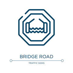 Bridge road icon. Linear vector illustration from traffic signs collection. Outline bridge road icon vector. Thin line symbol for use on web and mobile apps, logo, print media.