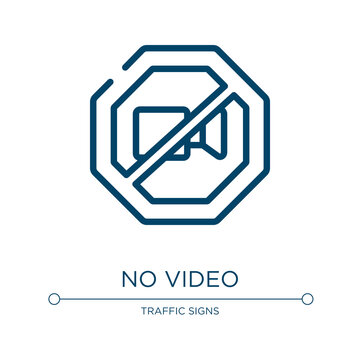 No video icon. Linear vector illustration from signal and prohibitions collection. Outline no video icon vector. Thin line symbol for use on web and mobile apps, logo, print media.